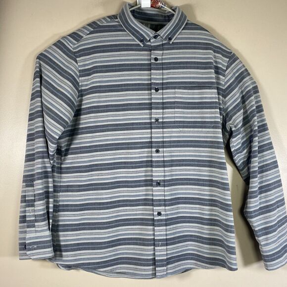 Mizzen Main Shirt Mens XXL Trim Fit Gray Stripe Button Flannel No Tuck Quick Dry